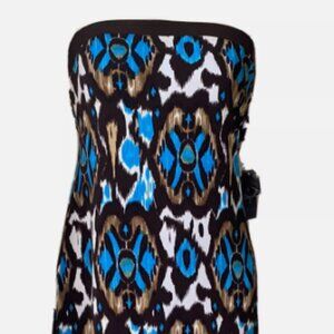 Bisou Bisou Retro Mod Strapless Brown/Blue Mini Dress Sz 10